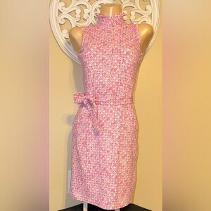 J McLaughlin womens XS 0 2 dress knee pink white mock stretch casual business